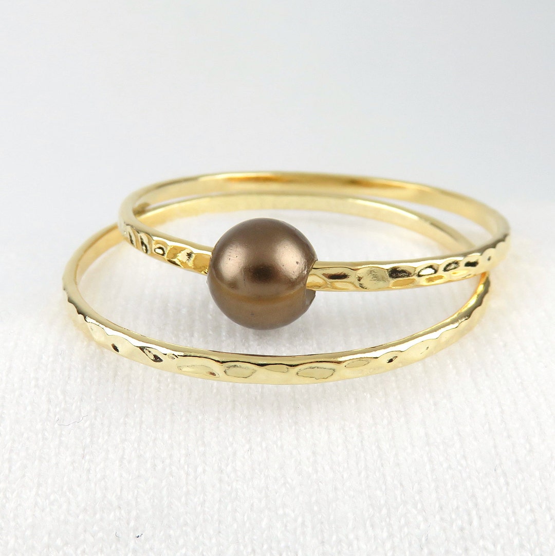 Stackable Set of 2 Baby Bangle, Brown Pearl / Hamilton Gold Simple ...
