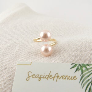 Double Edison Pink Pearl Gold Ring / Hamilton Gold Ring with Shell Pearl Adjustable Cuff Bypass Ring