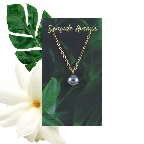 Black Pearl Necklace, 10mm Pearl / Tahitian Shell Pearl, Minimalist and Elegant Jewelry, Simple Pearl