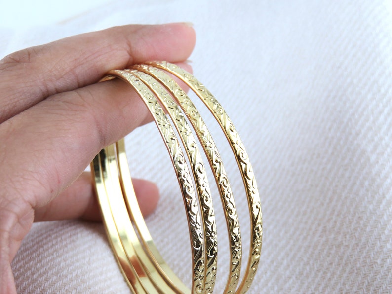 3mm Thin Gold Hawaiian Design Bangle / Heirloom Scroll Design Bracelet, Island Style, Stackable, Thin Gold Bangle, Simple, Everyday Wear image 7