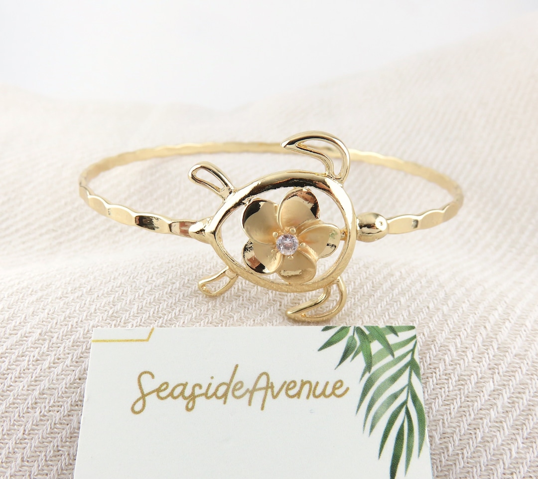 Turtle Bangle Turtle Bangle / Hawaiian Style Jewelry, Gold, Plumeria Flower - Etsy