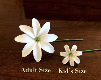 Tiare Foam Flower, Ear Flower, Hair Pick / Adult Size 2.5" Kid's Size 1.5", Tahitian Gardenia, Pinwheel Tiare, Hawaiian, Hula Flowers