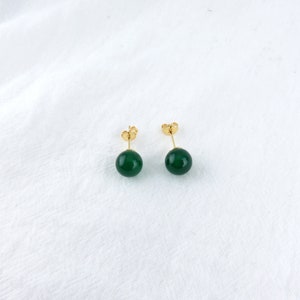 Green Jade Necklace / Green Jade Stud Earrings / Petite Imperial Green Jade Hamilton Gold Jade Jewelry Set, minimalist jade jewelry image 3