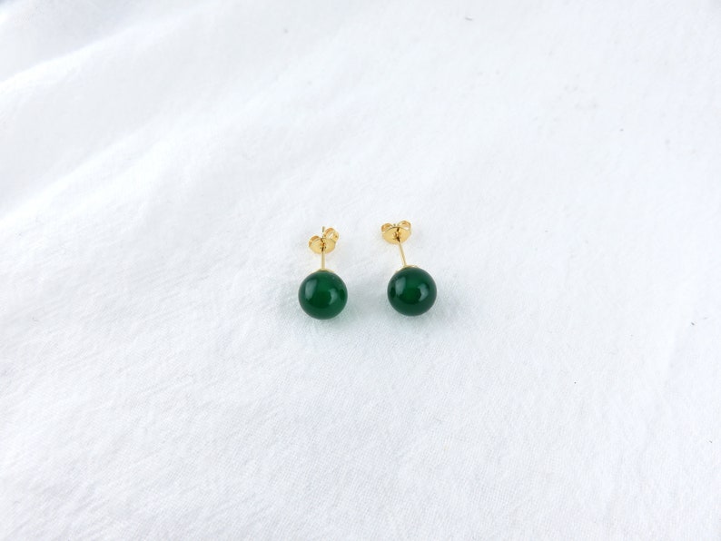 Green Jade Necklace / Green Jade Stud Earrings / Petite Imperial Green Jade Hamilton Gold Jade Jewelry Set, minimalist jade jewelry image 3