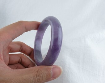 翡翠バングル　紫色 天然パープルジェイドバングル、7.5インチ（58.8mm）、グレードAの天然