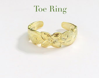 Gold Hawaiian Scroll Toe Ring / Thin Gold Band Toe Ring, Adjustable Toe Rings, Stackable, Hawaiian Island Style Jewelry, Simple Minimal