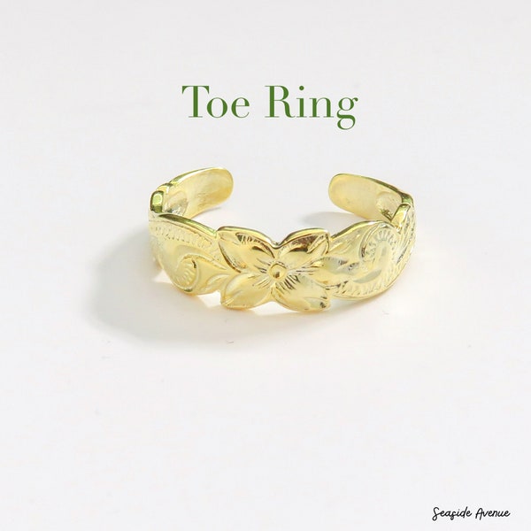Gold Hawaiian Scroll Toe Ring / Thin Gold Band Toe Ring, Adjustable Toe Rings, Stackable, Hawaiian Island Style Jewelry, Simple Minimal