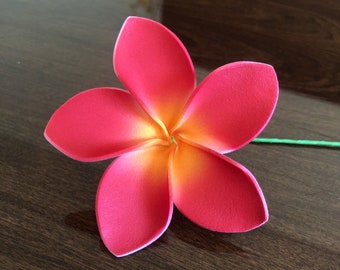 3" Red Plumeria, Artificial Foam Flower, Ear Flower / Ear Flower with Stem, Frangipani, Pua