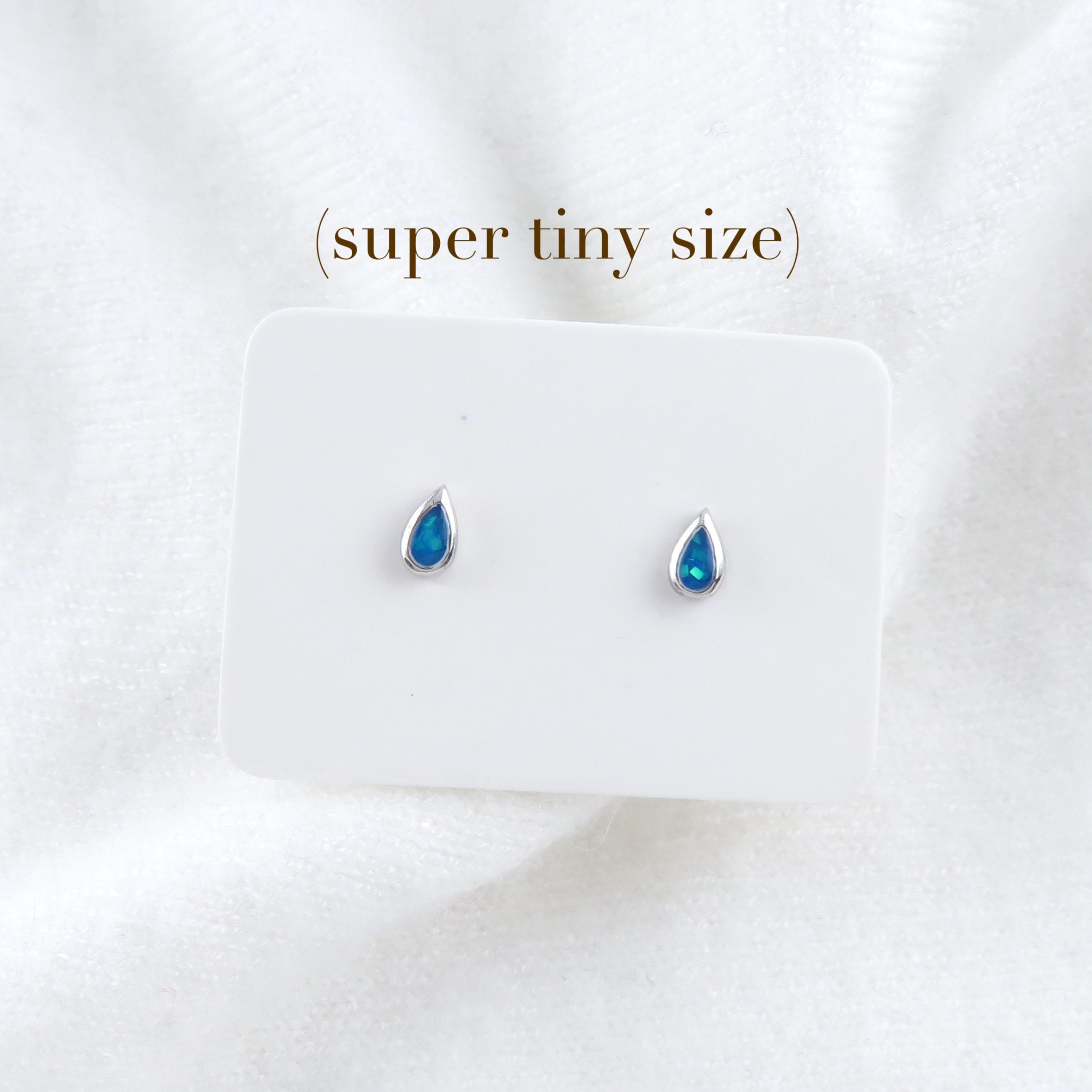 Tiny Teardrop Studs, Blue Sparkle, Opal Baby Stud Earrings, Kid's, Cartilage and Earlobe Jewelry, Sterling Silver, Hypoallergenic