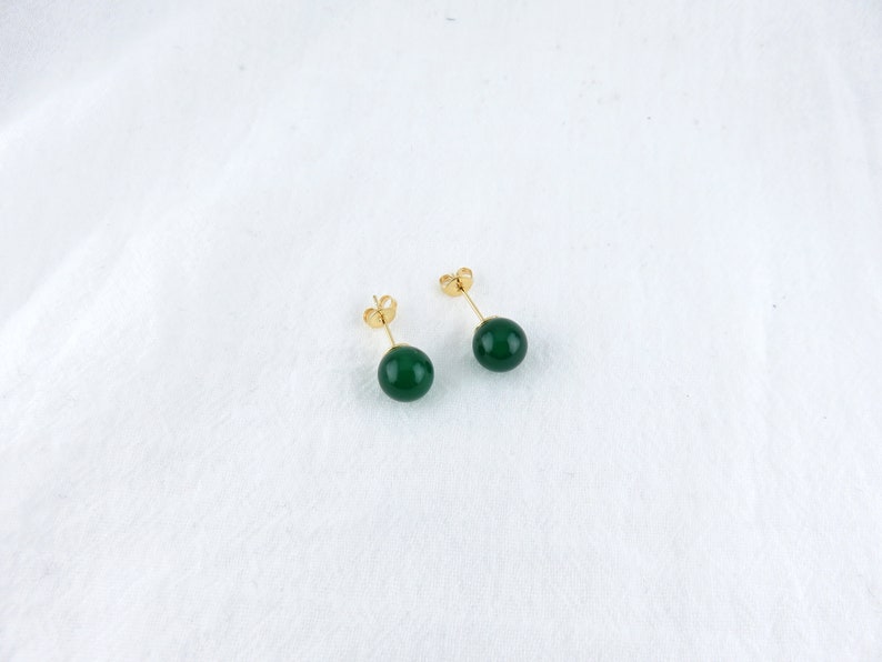 Green Jade Necklace / Green Jade Stud Earrings / Petite Imperial Green Jade Hamilton Gold Jade Jewelry Set, minimalist jade jewelry image 8