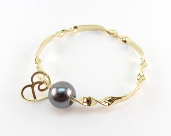 5mm Twisted Hamilton Gold Bangle Hawaii Twist with Black Shell Pearls Tahitian Pearl Gold Bangle Wave Island Style Jewelry