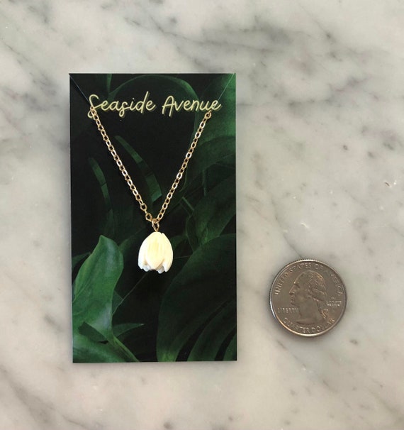 Single Ivory Pikake Necklace Simple Flower Gold Chain Necklace Tulip Jasmine Island Style Hula Jewelry Hawaiian