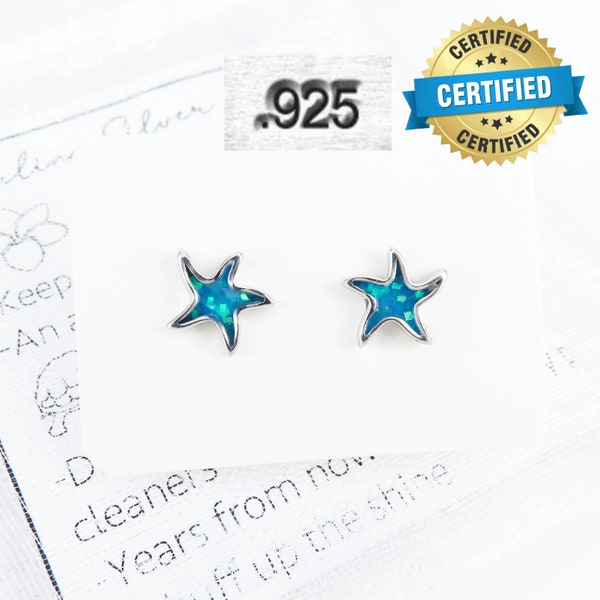 Star Stud Earrings, Solid 925 Sterling Silver, starfish, celestial