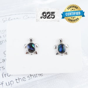 Mini orecchini a bottone a forma di tartaruga marina in abalone, in argento sterling 925 massiccio / gioielli per neonati e bambini, piccoli gioielli minimalisti
