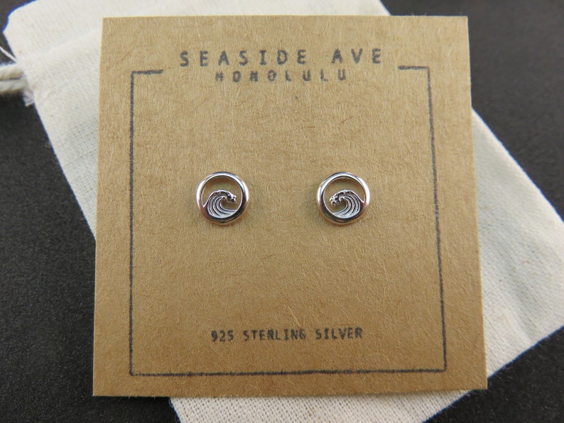 8mm Wave Stud Earring, 925 Sterling Silver Petite Dainty Studs, unisex image 1