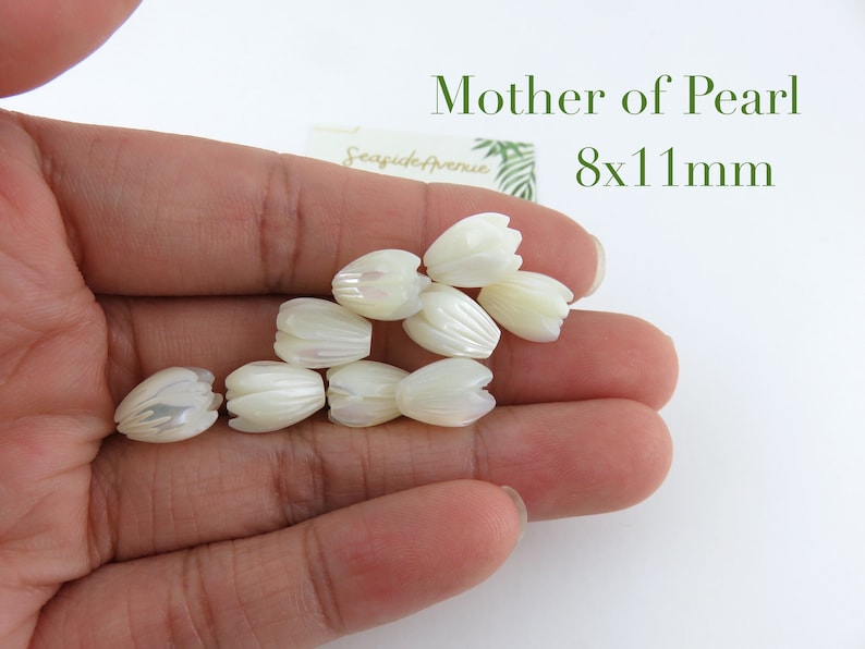 8x11mm or 7x8mm Mother of Pearl Pikake Loose Beads / DIY Hawaiian Jasmine Flower Floral Island Style Jewelry Making Carved Mother of Pearl image 4