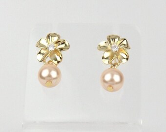 12mm Plumeria Gemstone Jewelry Set / Shell Pearl Stud Earrings Matching Necklace Set