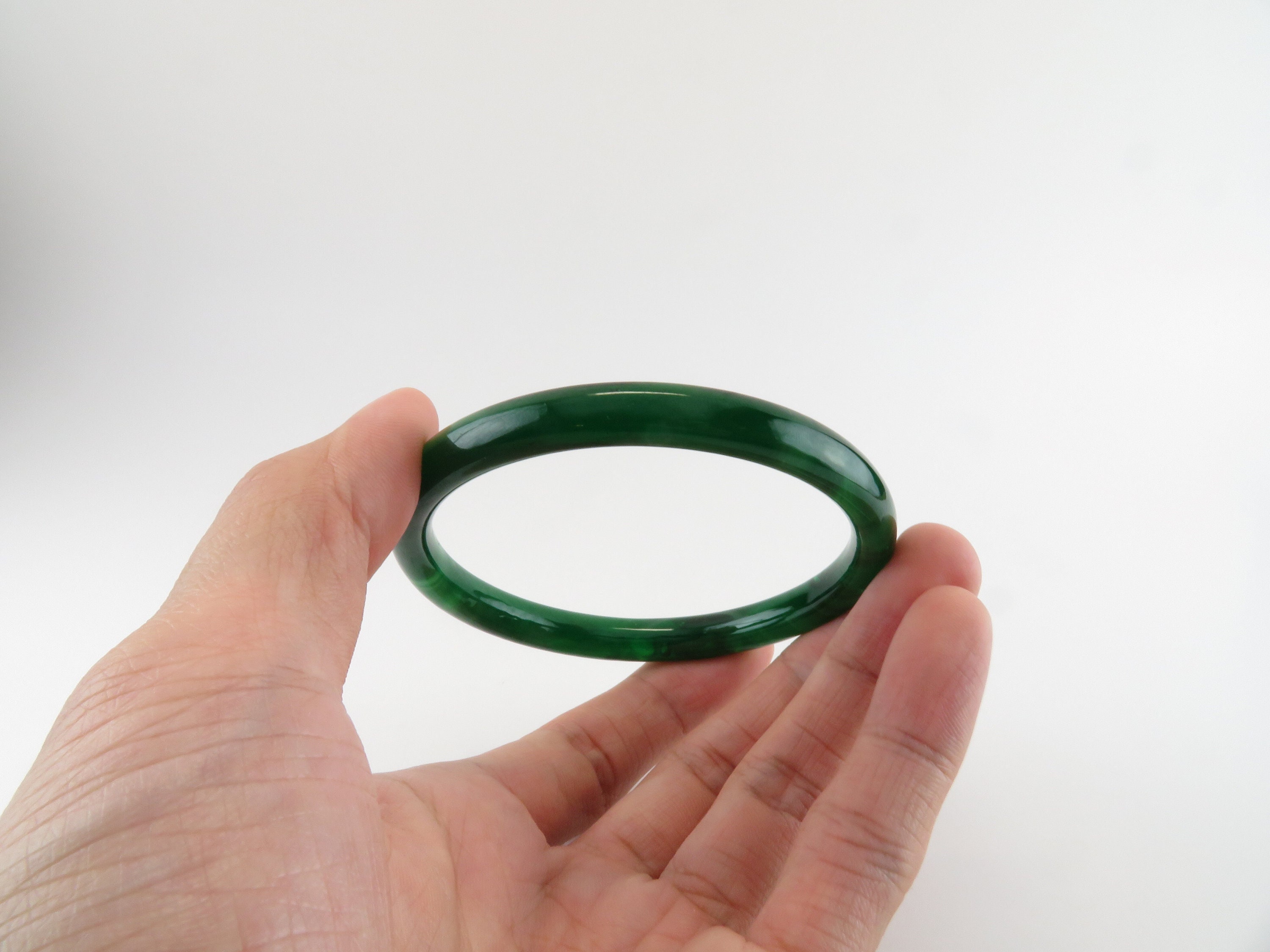 thumbnail image 2 of Natural Green Jadeite Jade Gemstone Bangle Bracelet - 56-62mm Round, Handmade Beauty 2 of 4