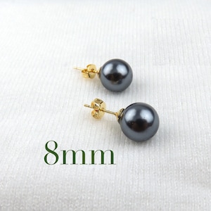 Black Pearl Stud Earrings / Minimalist Elegant Jewelry Simple Everyday Wear, Shell Pearl, Pearl Post Earrings, 8mm 10mm 12mm image 2