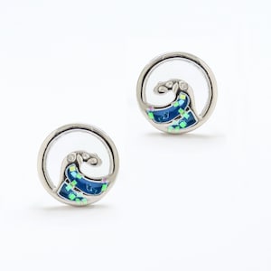 8mm Blue Wave Stud Earrings / 925 Sterling Silver, Baby Earrings ...