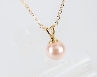 12mm Double Bail Pearl Necklace, Pink Pearl / Minimalist and Elegant Jewelry