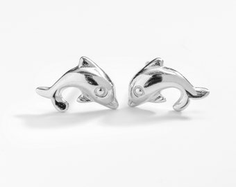 Tiny Baby Silver Dolphin Stud Earrings / Solid 925 Sterling Silver, Infant Studs, First Piercing, New Born, Sea Life, Animal, Fish