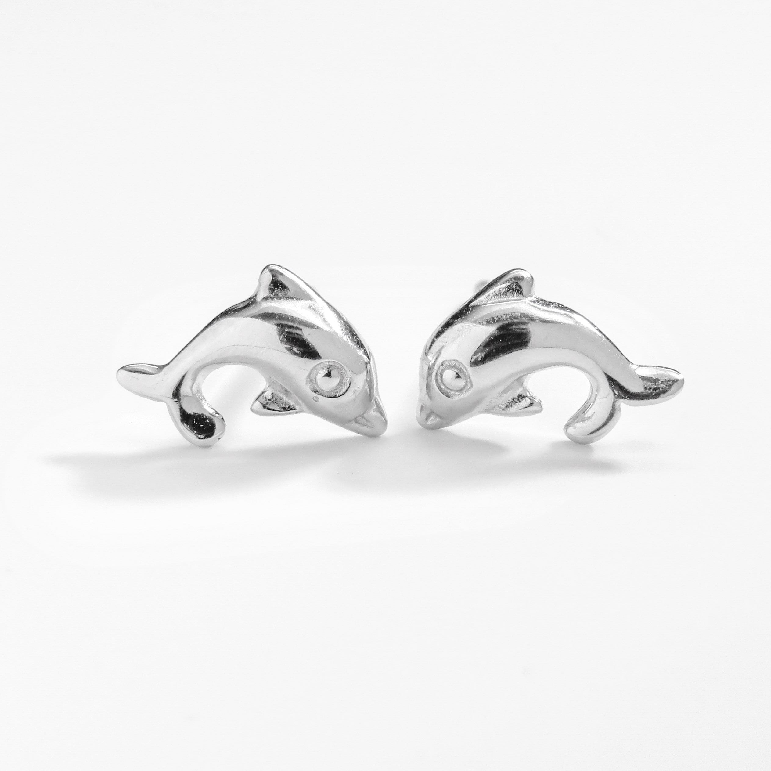 Tiny Baby Silver Dolphin Stud Earrings Solid 925 Sterling Silver