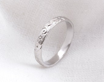 3mm Hawaiian Design Band Ring / Dainty Stackable Ring in Heirloom Scroll Design, Sizes 5-12, wedding band, thumb ring, unisex, Simple