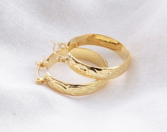 5mm Hoop Earrings / Hawaiian Heirloom Design Gold Hoop Earrings, Hamilton Gold, Heritage Island Jewelry, Thick hoop earring