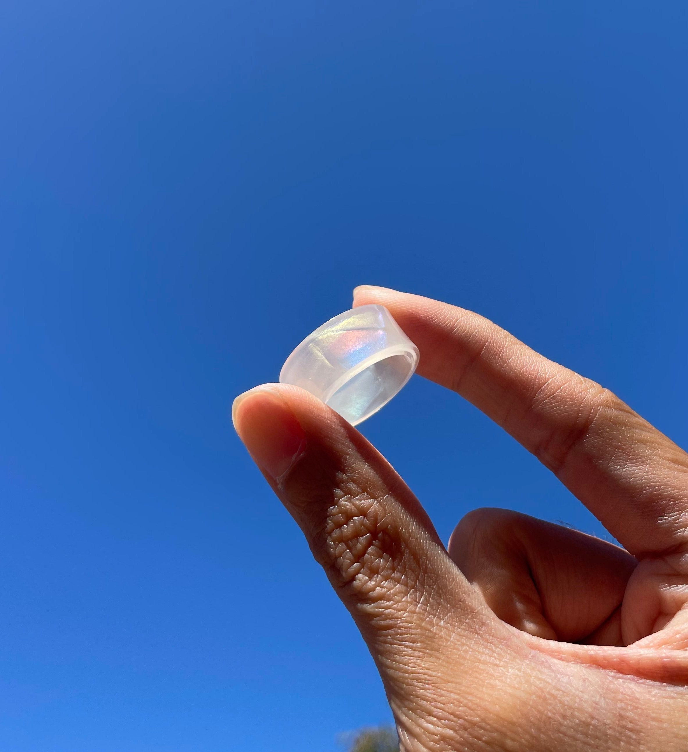Chunky Iridescent White Acrylic Ring, Pearlescent Statement Band