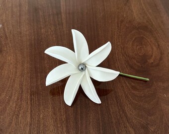 Tiare Foam Flower with Pearl, 4" Ear Flower, Hair Pick / Tahitian Gardenia, Pinwheel Tiare, Hawaiian, Hula Flowers, Hula Dance, Real