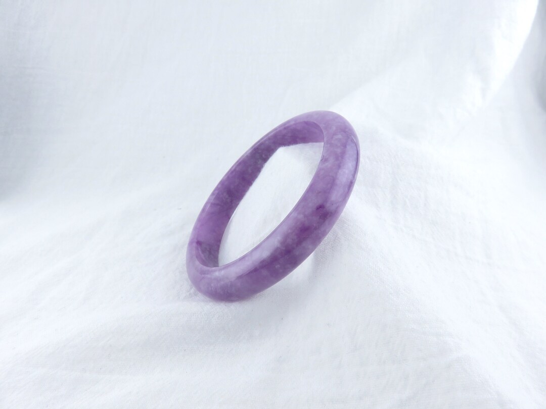 天然パープル翡翠バングル、手首周り7.5インチ、厚さ58.6mm、グレードA