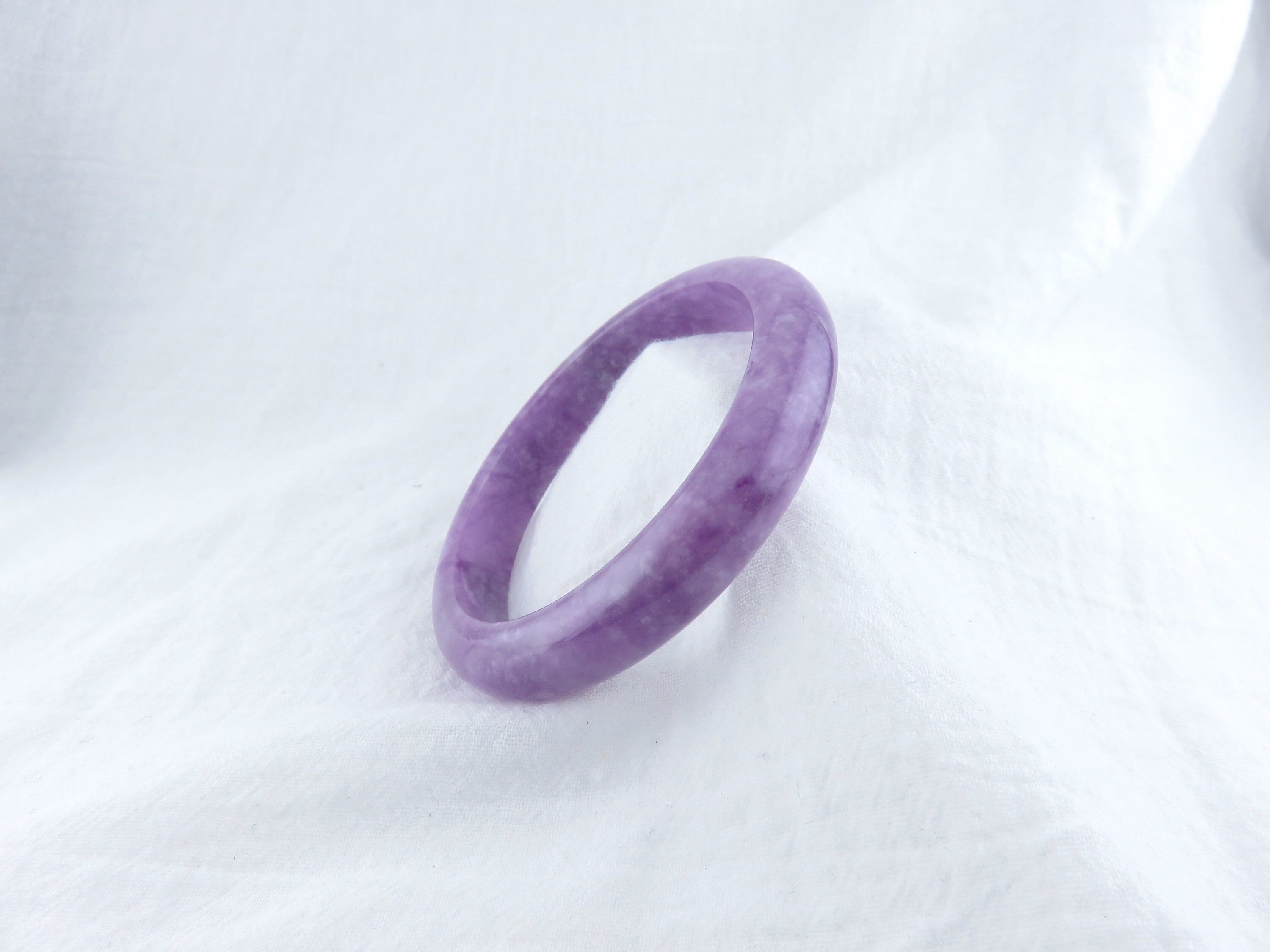 翡翠バングル　紫色 天然パープル翡翠バングル、手首周り7.5インチ、厚さ58.6mm、グレードA
