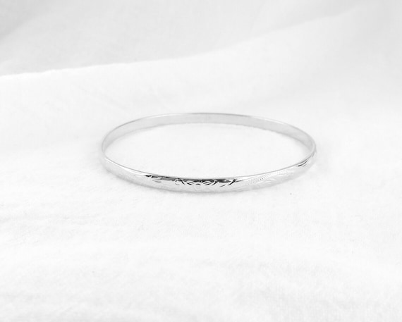 Thin Hawaiian Design Silver Bangle 4mm / Heirloom Scroll Design Bracelet, Island Style Jewelry, Stackable