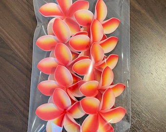 3" No Stem Red and Yellow Plumeria, Artificial Foam Flower for Crafts / Foam Flower no stems, Frangipani, Pua, For Hair clips, Hats