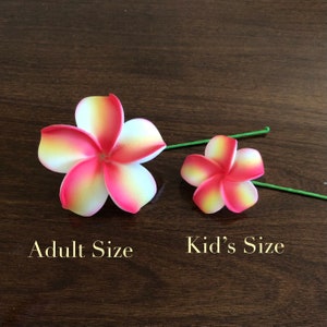 Red and Yellow Plumeria, Artificial Foam Flower, Ear Flower / Adult and Kid's Size Ear Flower with Stem, Frangipani