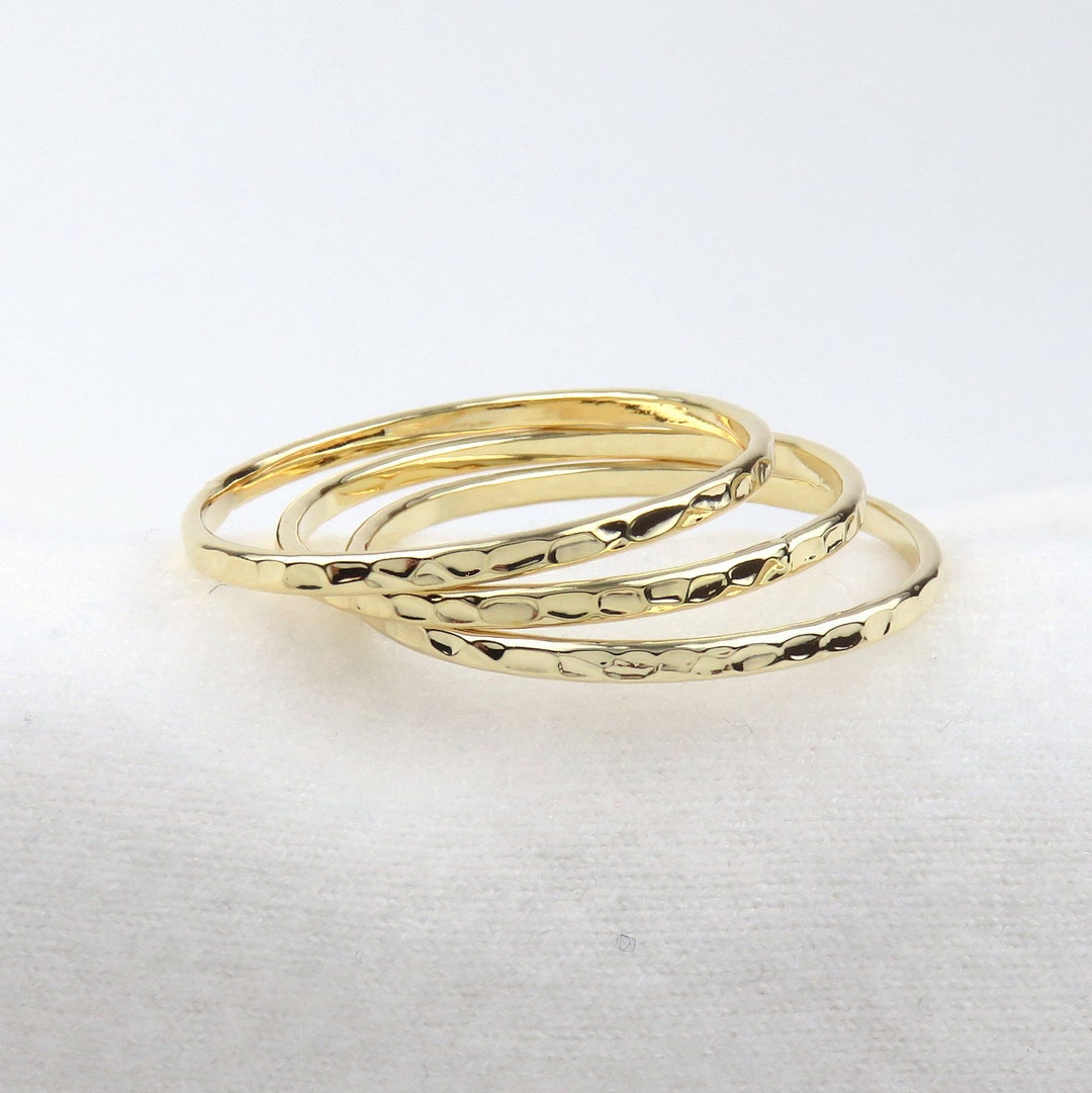 Straight Stackable Set of 3 Baby Bangles / Simple, Hammer-cut Gold ...