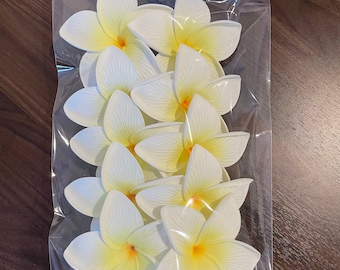 White and Yellow Plumeria, 3.5" No Stem, Artificial Foam Flower for Crafts / Foam Flower no stems, Frangipani, Pua, For Hair clips, Hats