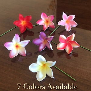 White and Yellow Plumeria, Artificial Foam Flower, Ear Flower / 2.25" Ear Flower with Stem, Frangipani, Pua image 9