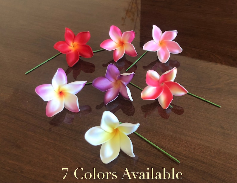 White and Yellow Plumeria, Artificial Foam Flower, Ear Flower / 2.25" Ear Flower with Stem, Frangipani, Pua image 9