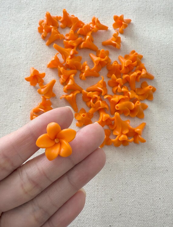 Orange Puakenikeni Clay Flowers, 20mm Tropical Flower Charms for