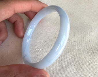 Translucent Blue Jade Bangle / 8mm Baby Blue Jade Bangle, Round, Smooth, High Quality Fits Size 7.5-8", Translucent Blue Bangle,