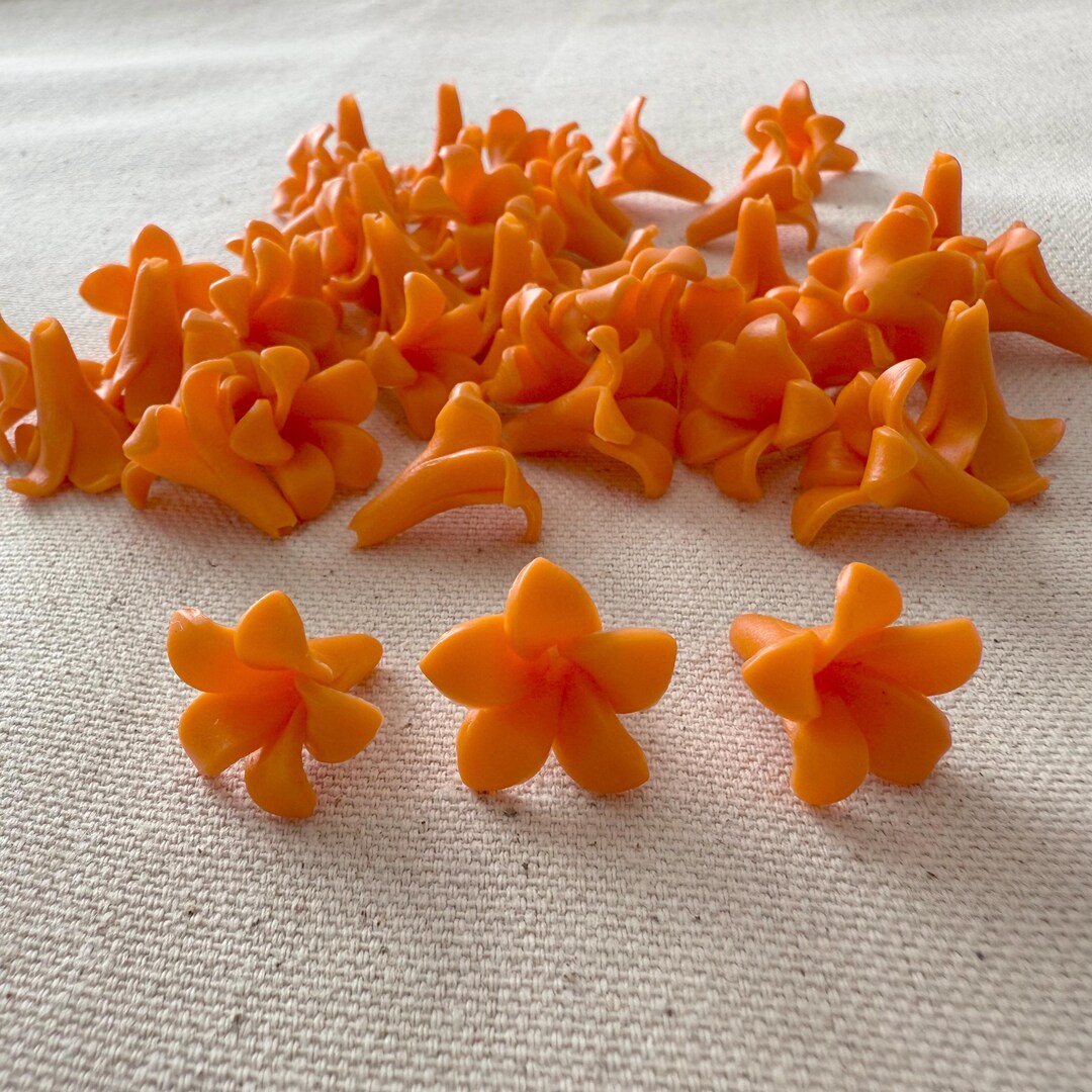 Orange Puakenikeni Clay Flowers, 20mm Tropical Flower Charms for