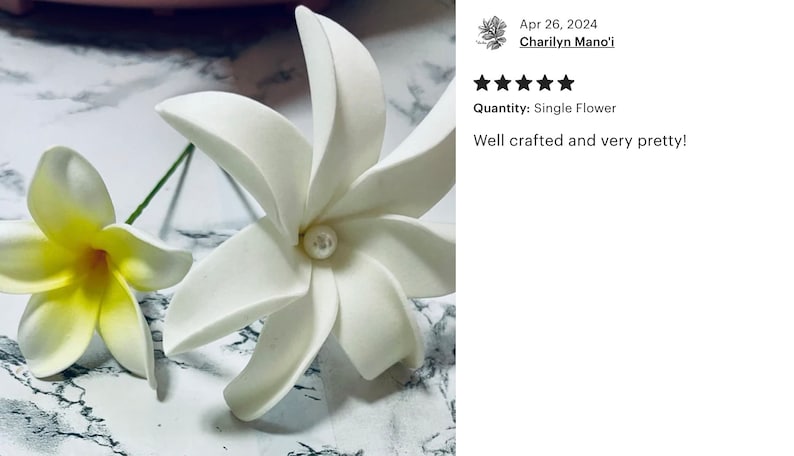White and Yellow Plumeria, Artificial Foam Flower, Ear Flower / 2.25" Ear Flower with Stem, Frangipani, Pua image 5