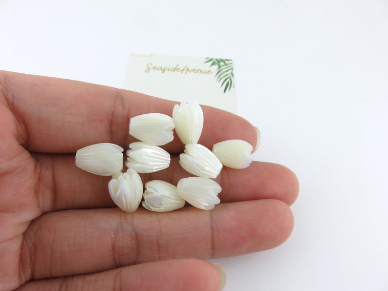 8x11mm or 7x8mm Mother of Pearl Pikake Loose Beads / DIY Hawaiian Jasmine Flower Floral Island Style Jewelry Making Carved Mother of Pearl image 6