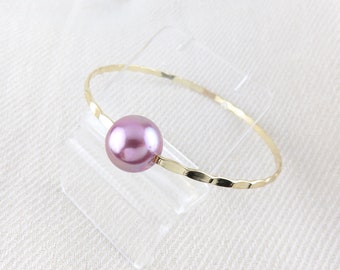 Purple Pearl Bangle / Minimalist Island Style Jewelry, Stackable