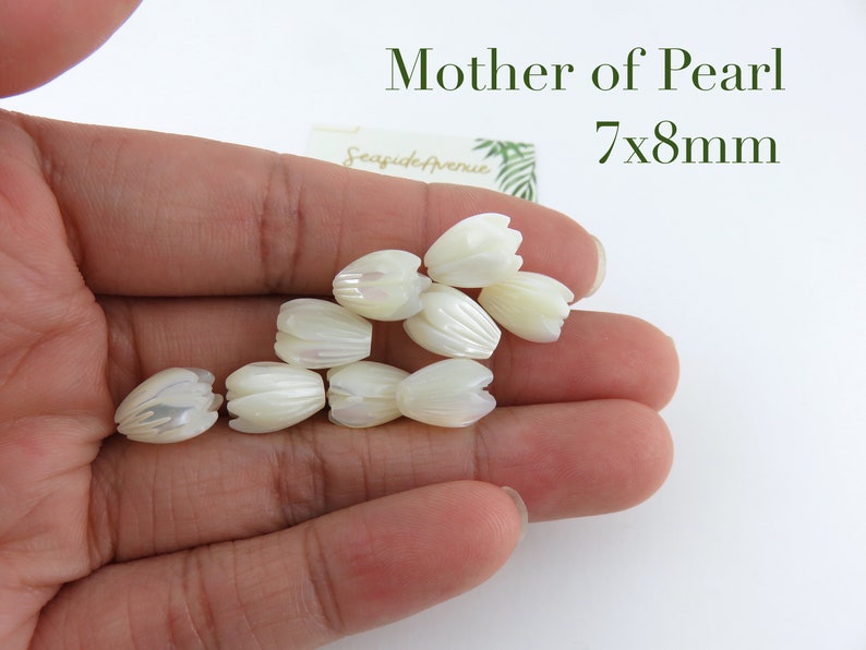 8x11mm or 7x8mm Mother of Pearl Pikake Loose Beads / DIY Hawaiian Jasmine Flower Floral Island Style Jewelry Making Carved Mother of Pearl image 3