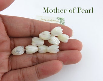 8x11mm or 7x8mm Mother of Pearl Pikake Loose Beads / DIY Hawaiian Jasmine Flower Floral Island Style Jewelry Making Carved Mother of Pearl