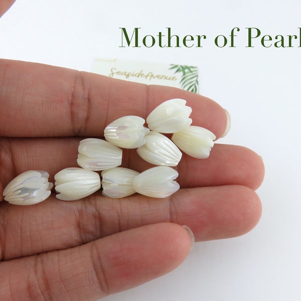 8x11mm or 7x8mm Mother of Pearl Pikake Loose Beads / DIY Hawaiian Jasmine Flower Floral Island Style Jewelry Making Carved Mother of Pearl
