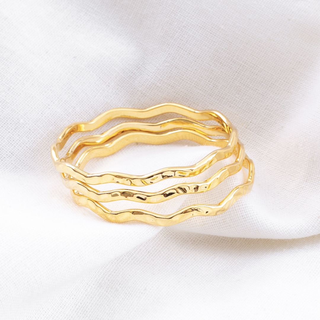 Wavy Stackable Set of 3 Baby Bangles / Simple Gold Hammer-cut, Baby ...